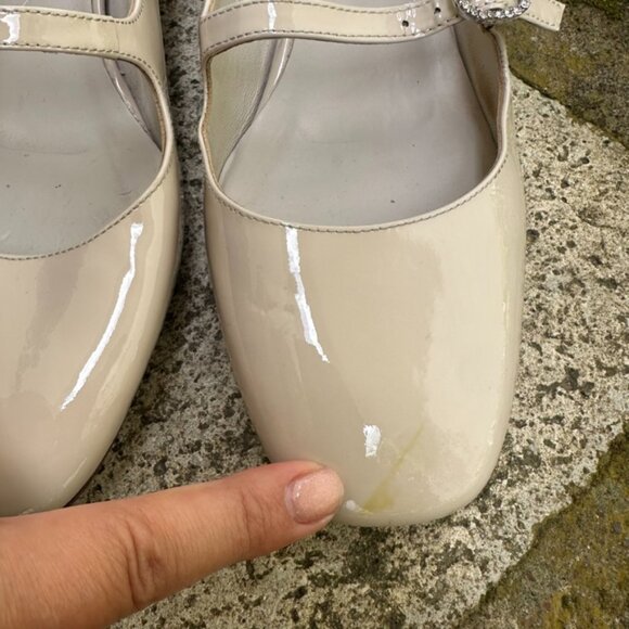 Stuart Weitzman Women's Cream Double Mary Jane Patent Leather Shoes Size 8.5 - Picture 3 of 14